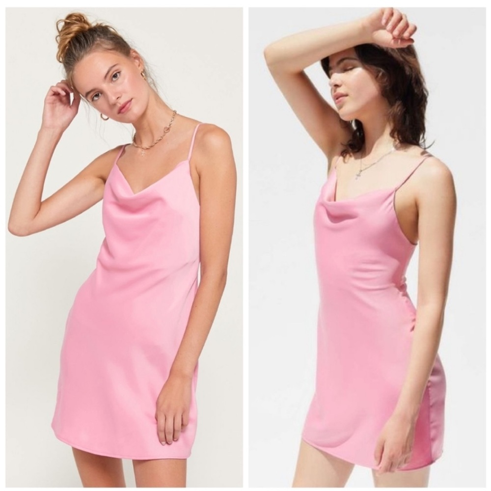 XS Urban Outfitters pink cowl neck slip dress pink